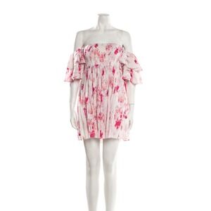 MISA Los Angeles Dina Dress XS Pink Abstract Rose Floral Smocked Ruffle Mini